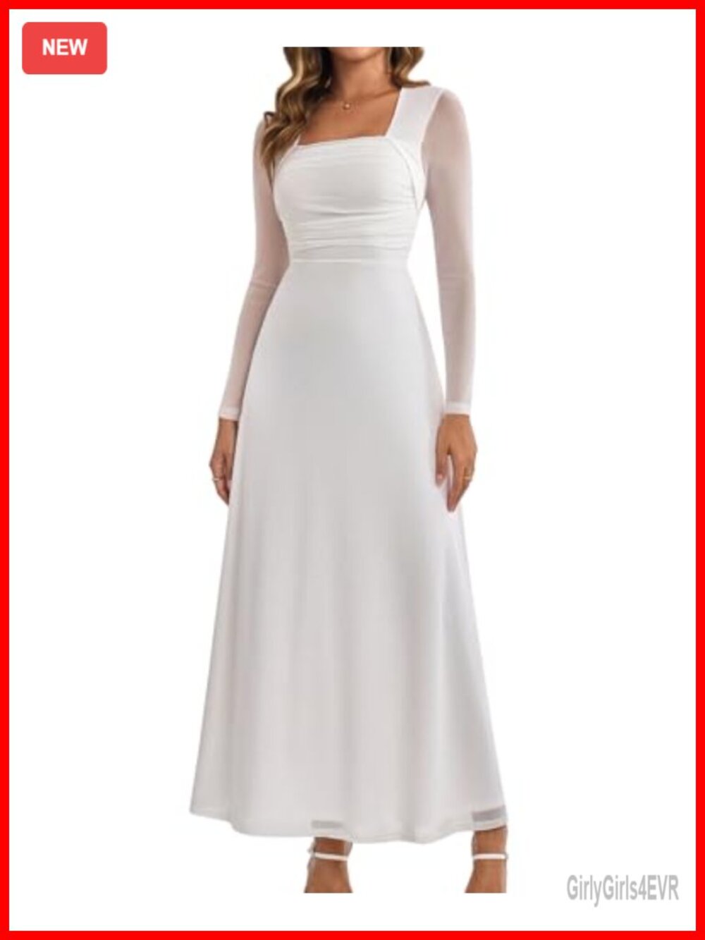 Long Sleeve Mesh Maxi Dress Square Neck Bodycon Cocktail Wedding Guest